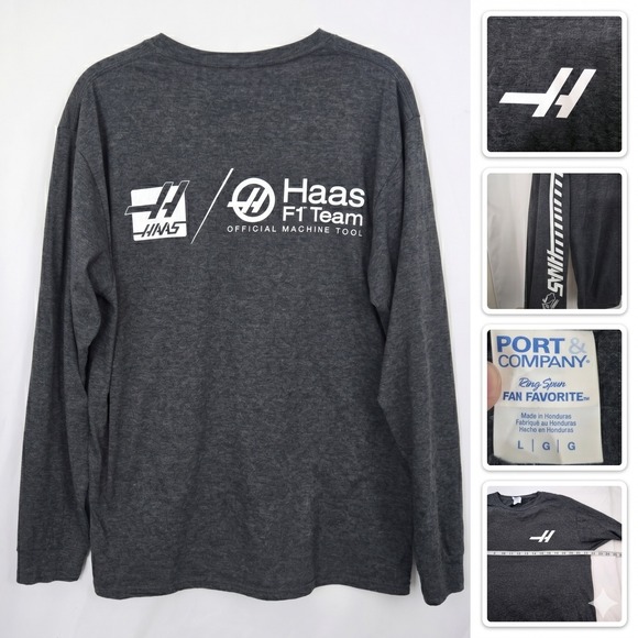 Haas F1 Team Long Sleeve Shirt Mens Large‎ Charcoal Gray Official Machine Tool